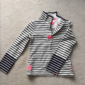 Joules Navy and White Striped Top with Pink Trim